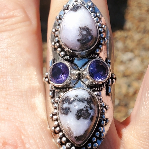 New Zebra Jasper and Amethyst 925 Silver Statement Ring. - Picture 5 of 16